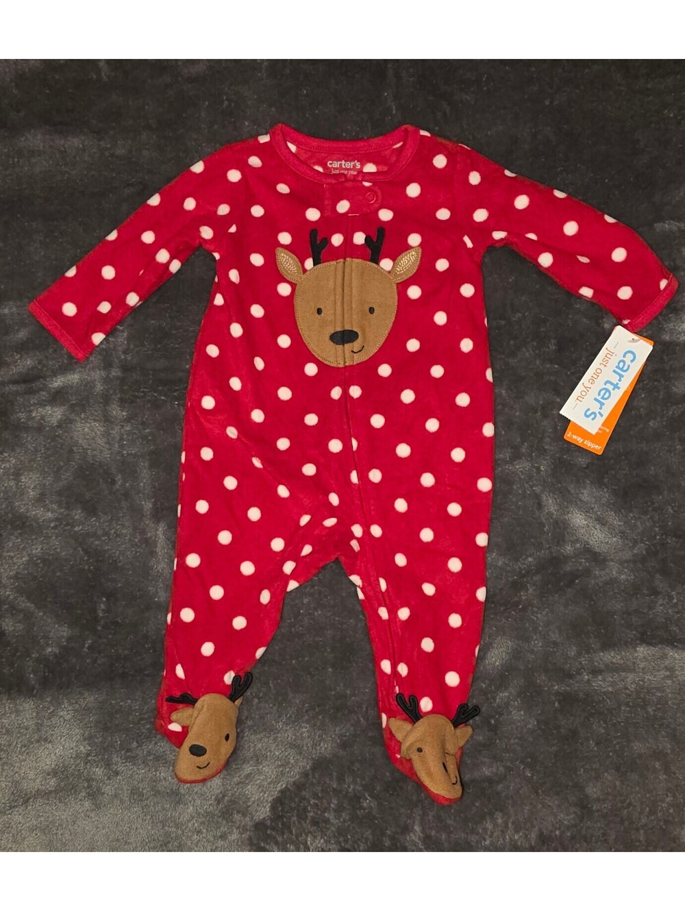 Carter's Baby Red Polka Dot Reindeer Footed Sleeper